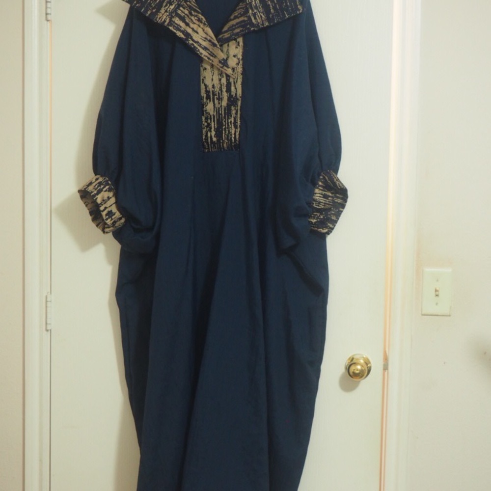 HANDMADE Elegant Navy and Gold Midi Dress